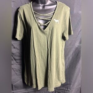 PINK Victoria's Secret Olive Strappy V-Neck Tee